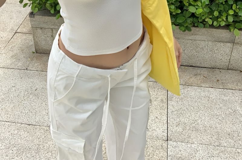 Crop Short-Sleeve Slim T-Shirt Ruched Plain Fit