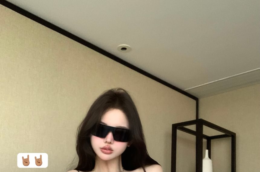 Strap Panel Bodysuit Bow Spaghetti Top V-Neck Accent Lace