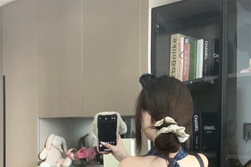 Crop Neck Plaid Back Cowl Open Panel Halter Top