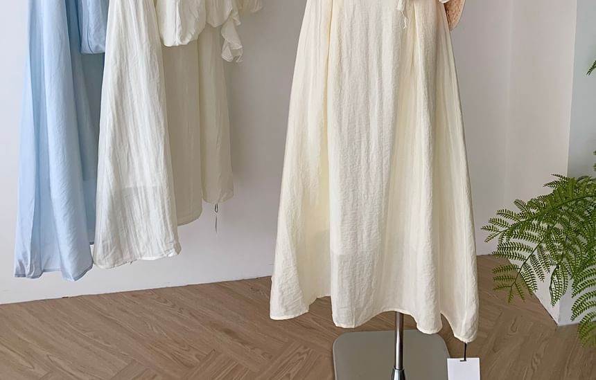 A-Line Rise Halter High Ruffle Midi Blouse + Plain Skirt Set: