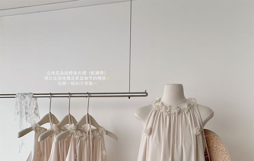 Mini Ruffle Detail Flower Halter Sundress Plain