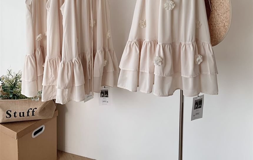 Mini Ruffle Detail Flower Halter Sundress Plain