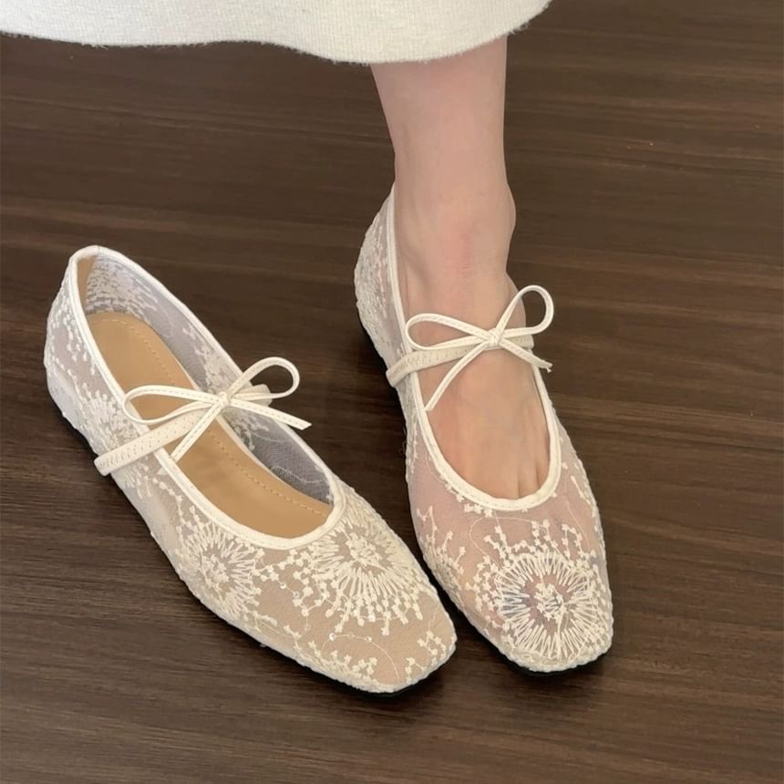 Shoes Flat Jane Mary Bow Mesh