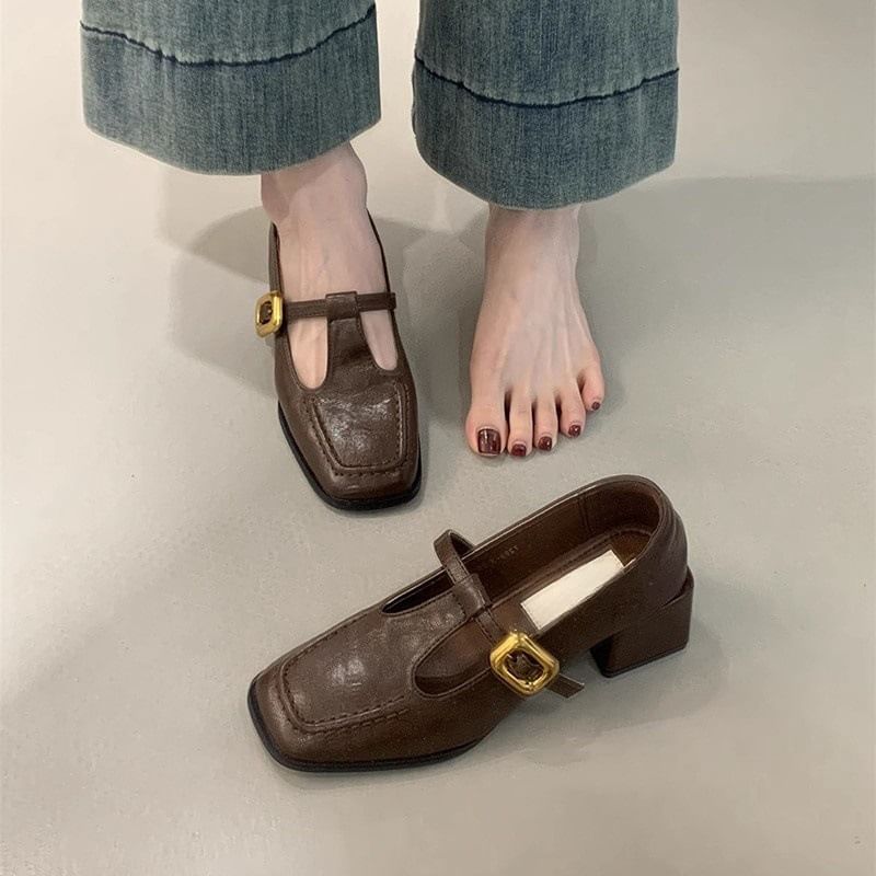 Heel Square Toe Jane Shoes Mary Chunky