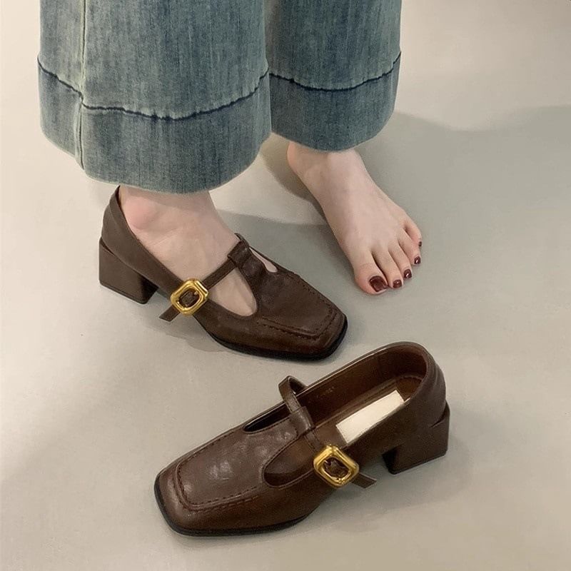 Heel Square Toe Jane Shoes Mary Chunky