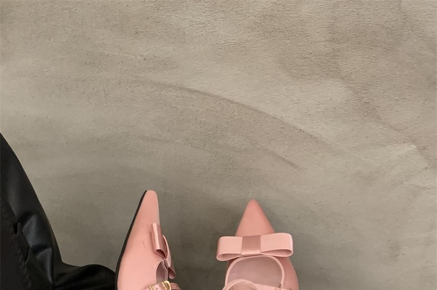 Chunky Bow Mules Jane Heel Toe Pointed Mary