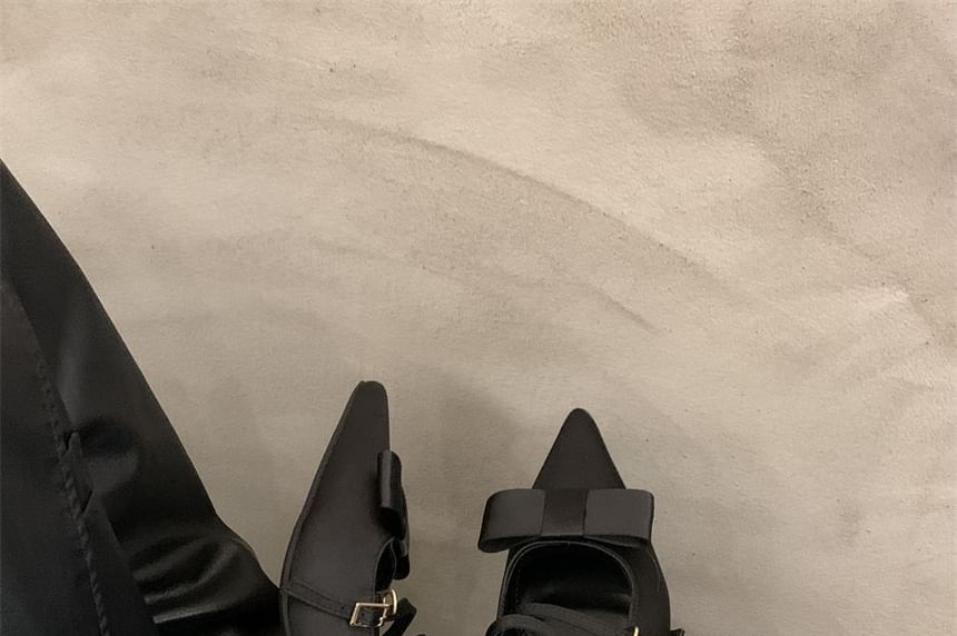 Chunky Bow Mules Jane Heel Toe Pointed Mary