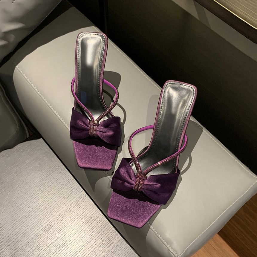Stiletto Heel Sandals Bow Rhinestone Slide