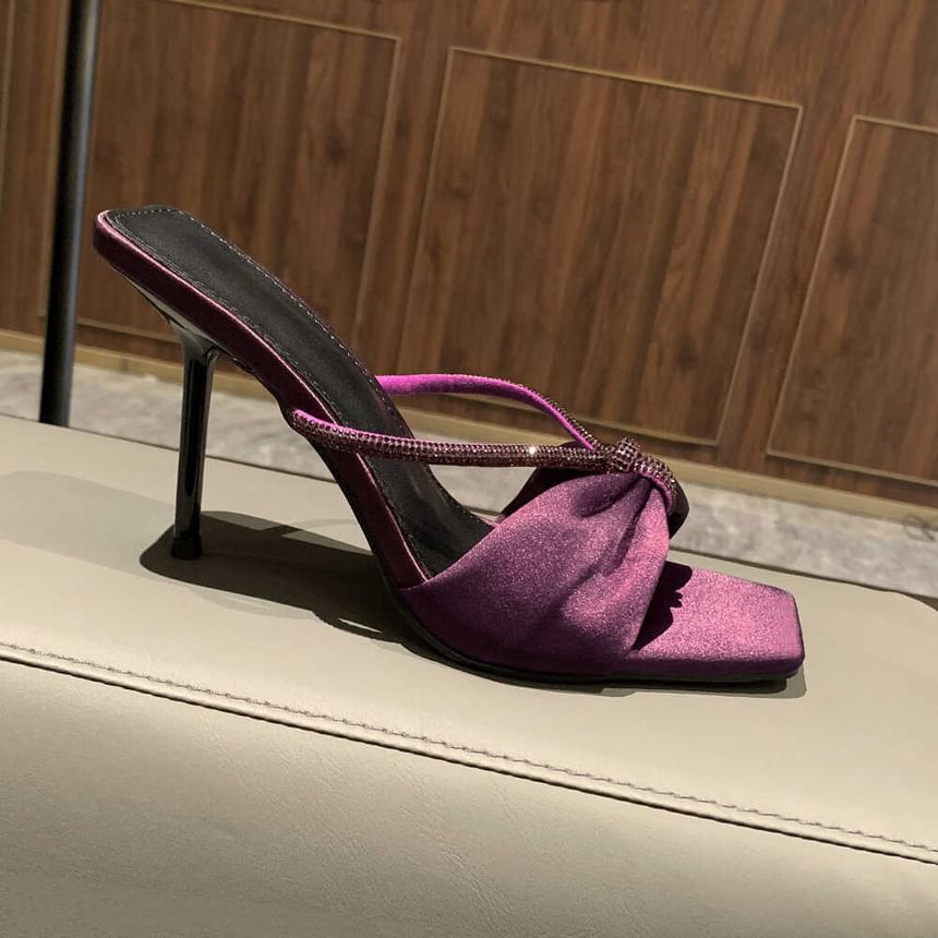 Stiletto Heel Sandals Bow Rhinestone Slide