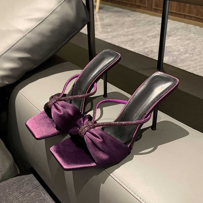Stiletto Heel Sandals Bow Rhinestone Slide