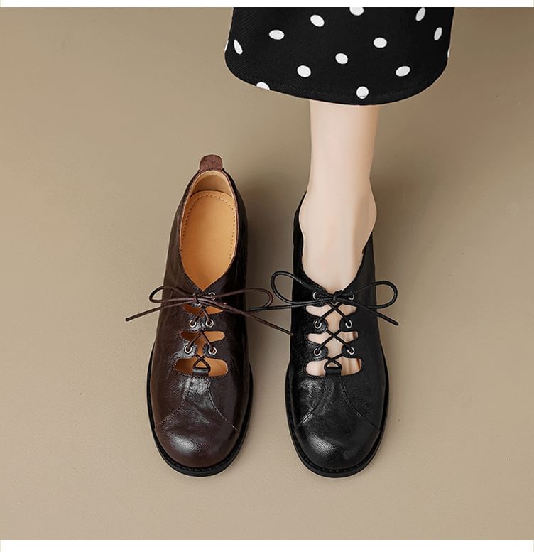 Leather Lace-Up Faux Shoes Oxford Cutout
