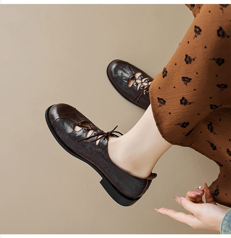 Leather Lace-Up Faux Shoes Oxford Cutout