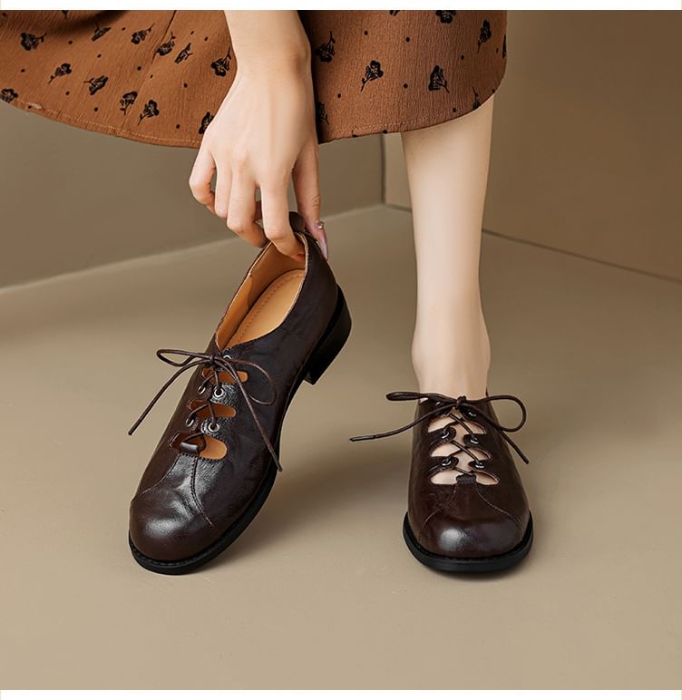 Leather Lace-Up Faux Shoes Oxford Cutout