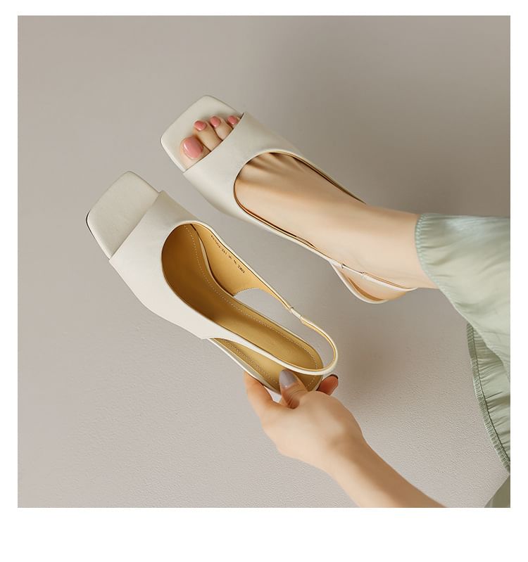 Peep Kitten Slingback Sandals Heel Toe