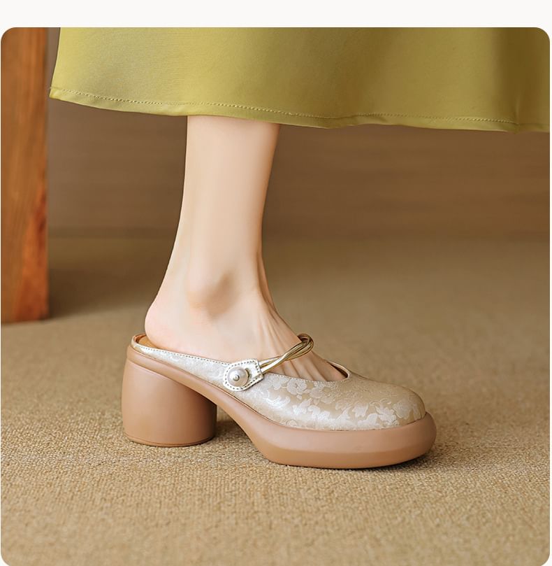 Mules Jane Chunky Platform Heel Floral Mary