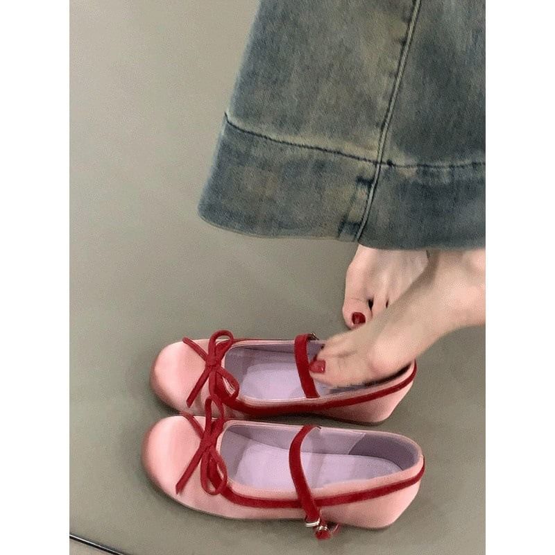 Bow Wedge Heel Two Tone Jane Shoes Hidden Mary