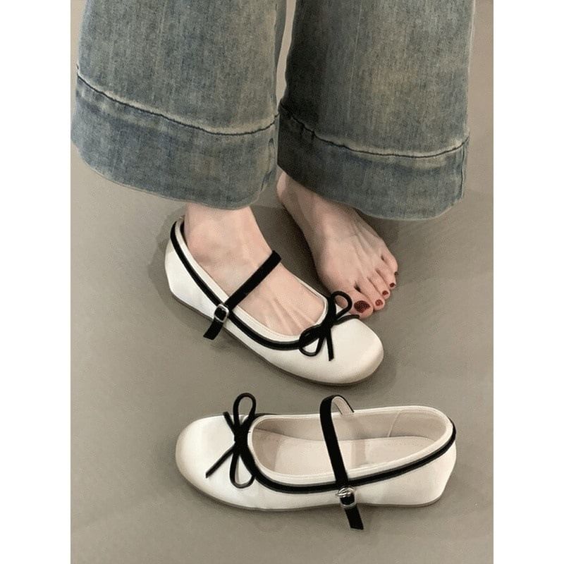 Bow Wedge Heel Two Tone Jane Shoes Hidden Mary