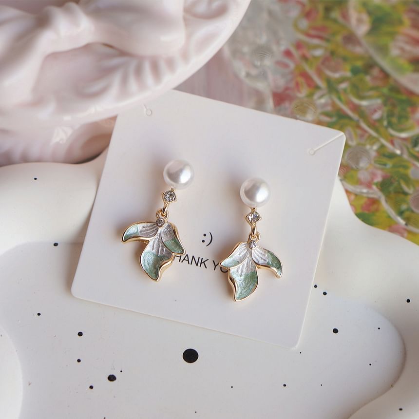 Pearl Drop Rhinestone Earring / Faux Flower Clip-On