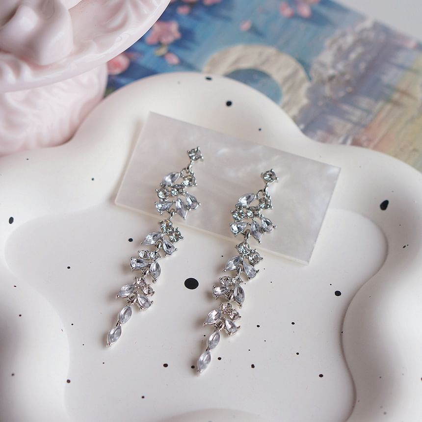 / Earring Rhinestone Drop Leaf Clip-On
