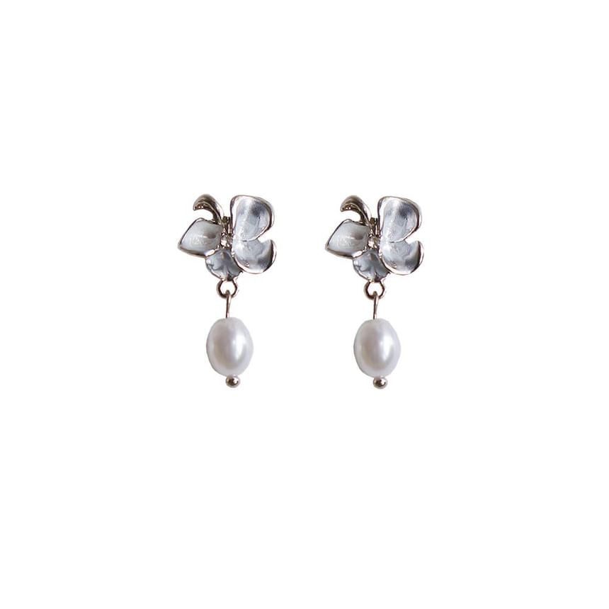 Earring / Clip-On Pearl Butterfly Drop Faux