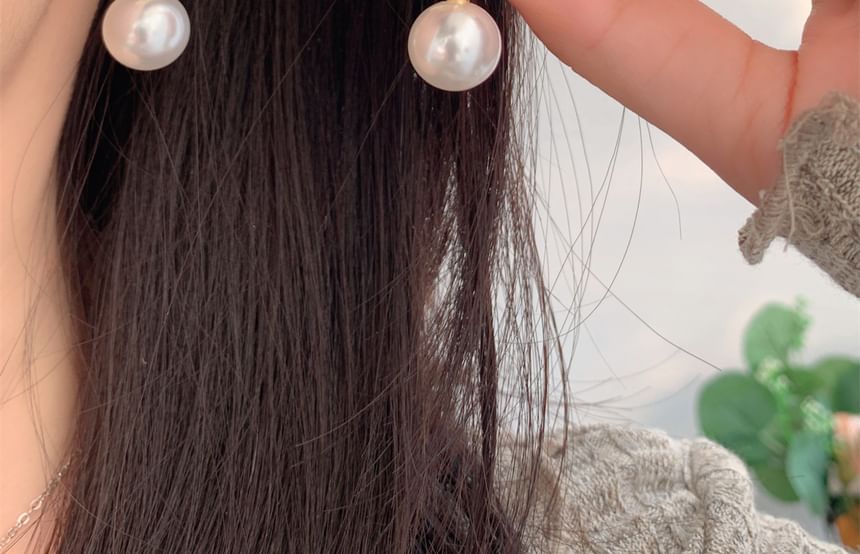 Faux Pearl Rhinestone Huggie Drop Bow Earring