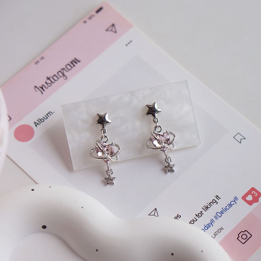 Star Heart Rhinestone Drop Earring / Clip-On Earring