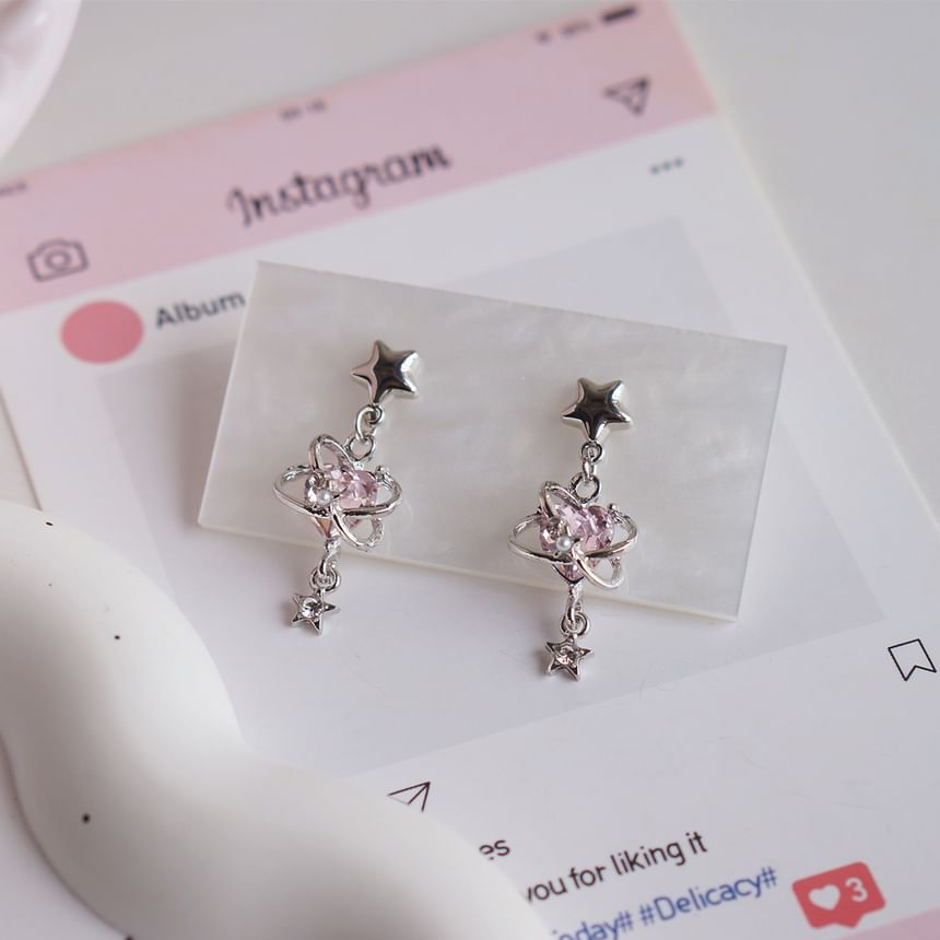 Star Heart Rhinestone Drop Earring / Clip-On Earring