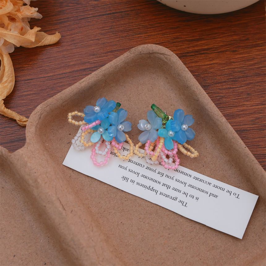 Flower Faux Pearl Beaded Ear Stud / Clip-On Earring