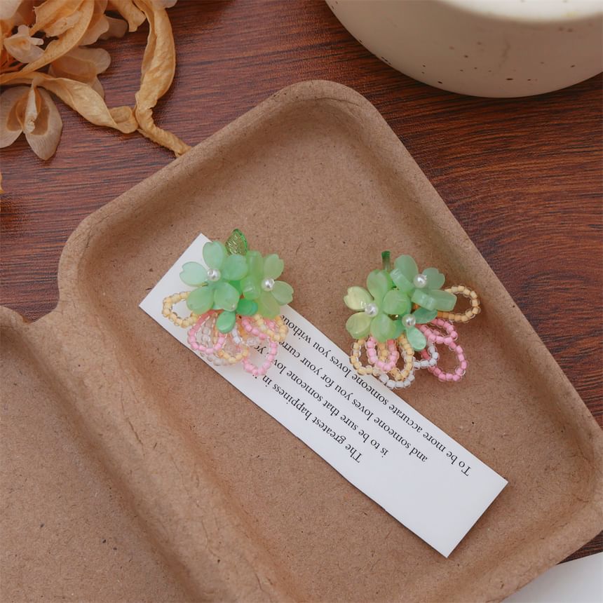 Flower Faux Pearl Beaded Ear Stud / Clip-On Earring
