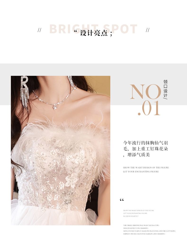 Evening Asymmetrical Strapless Mesh A-Line Gown Fluffy