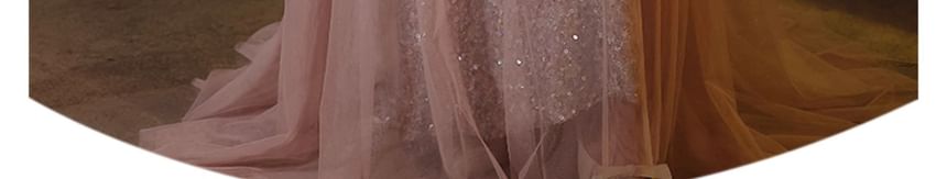 Strap Evening Glitter Gown Wide A-Line Floral