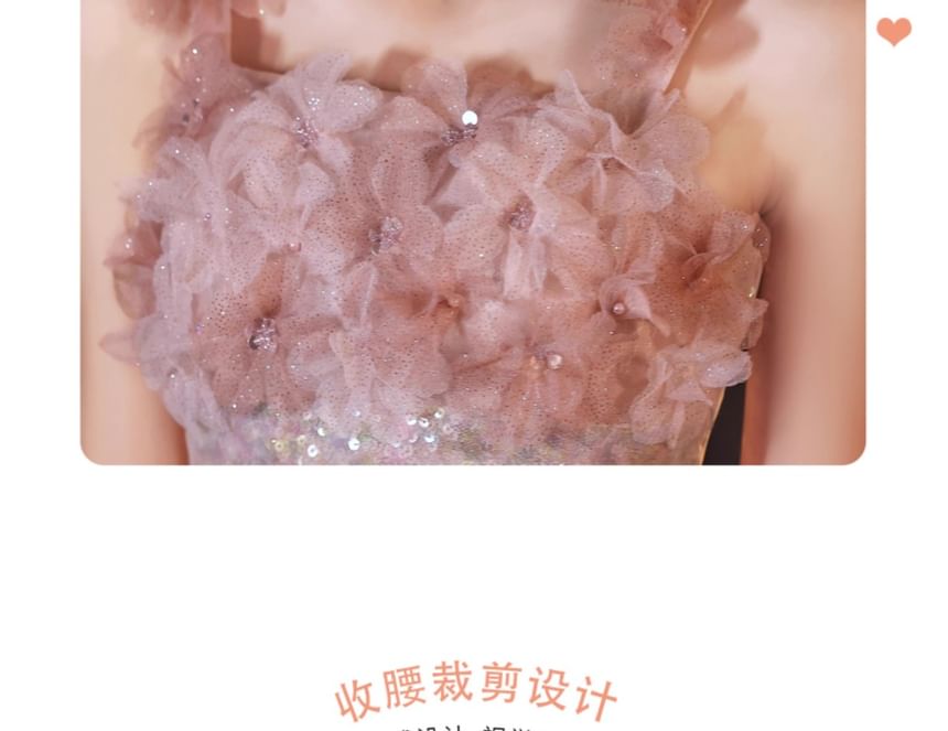 Strap Evening Glitter Gown Wide A-Line Floral