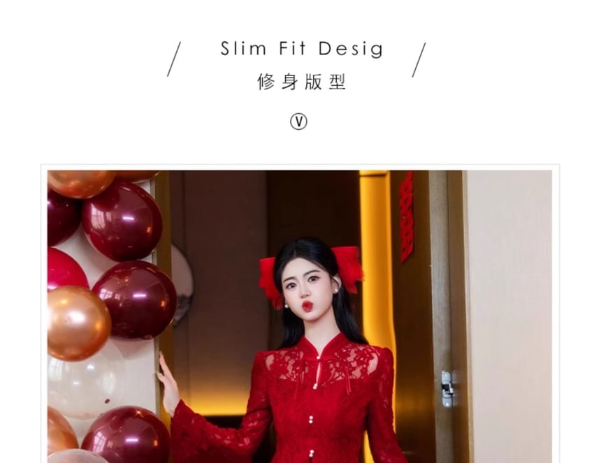 Buttoned Frog Waist Midi Top Pencil + Set: High Skirt Button-Up Long-Sleeve Lace