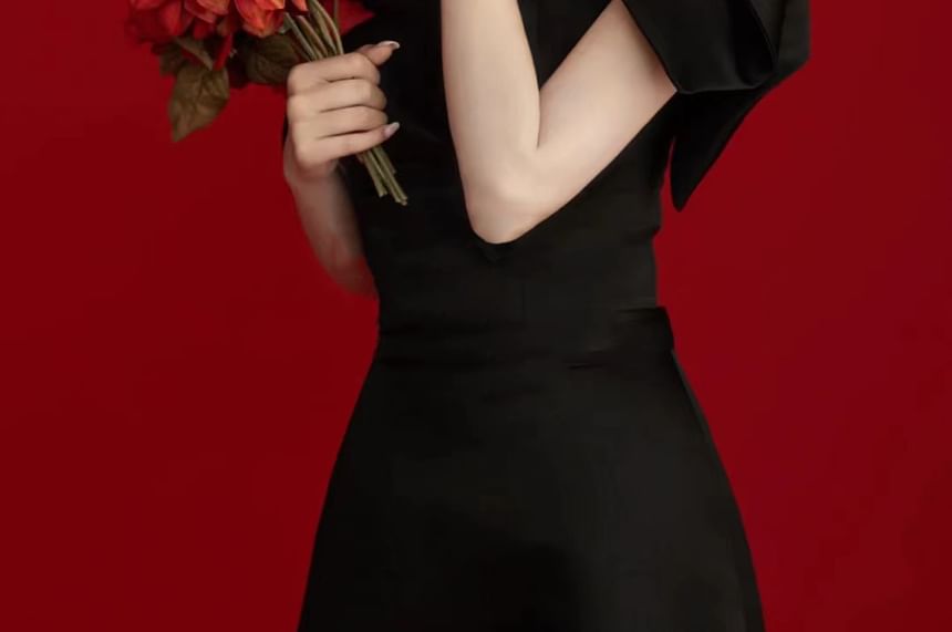 Gown A-Line Bow Puff-Sleeve Off-Shoulder Evening