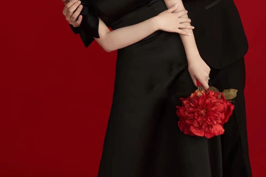 Gown A-Line Bow Puff-Sleeve Off-Shoulder Evening