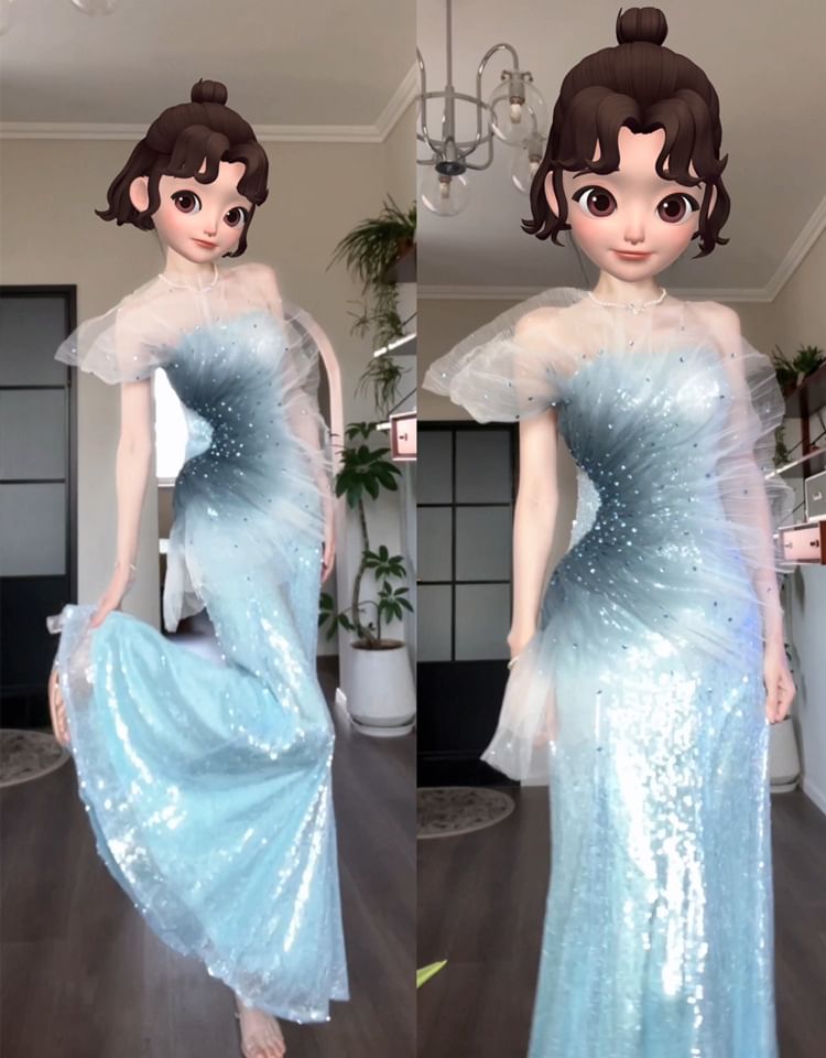 Ombre Evening Mermaid Gown Sequined Shoulder One