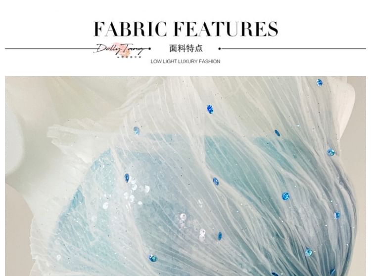 Ombre Evening Mermaid Gown Sequined Shoulder One