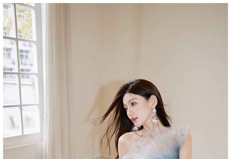 Ombre Evening Mermaid Gown Sequined Shoulder One