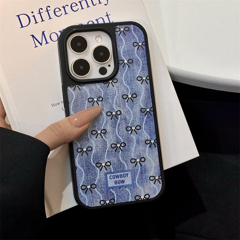 Denim Bow Case Wavy Phone