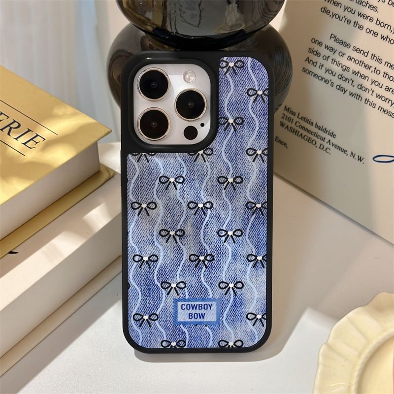Denim Bow Case Wavy Phone
