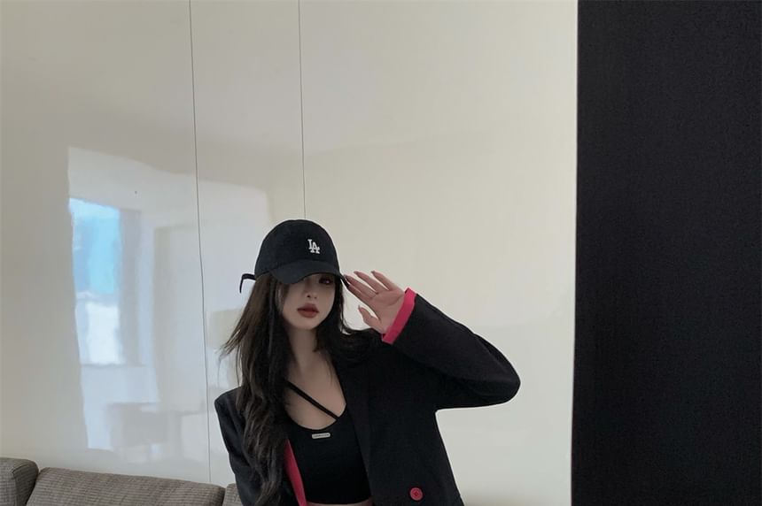 Mock Lapel High Designs) Pencil Tone Skirt Plain Blazer Mini (Various Notch / Two-Piece Two Waist