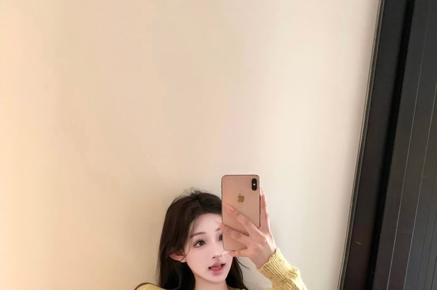 Perforated / Pants Drawstring Cardigan Hot Tube Waist Speckle Top Crop Front Knit Tie