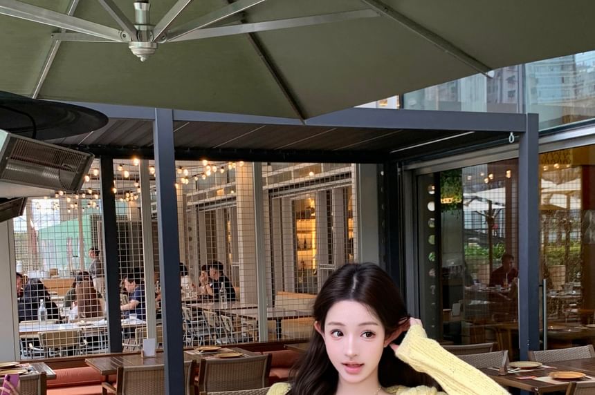 Perforated / Pants Drawstring Cardigan Hot Tube Waist Speckle Top Crop Front Knit Tie