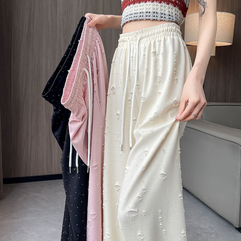 Designs) Drawstring Pants (Various Leg Distressed Wide Waist