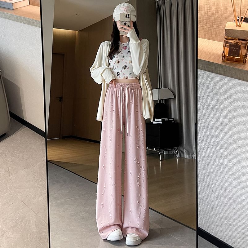 Designs) Drawstring Pants (Various Leg Distressed Wide Waist