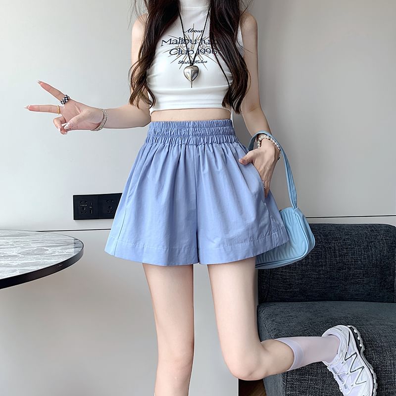 Plain Elastic Shorts Waist