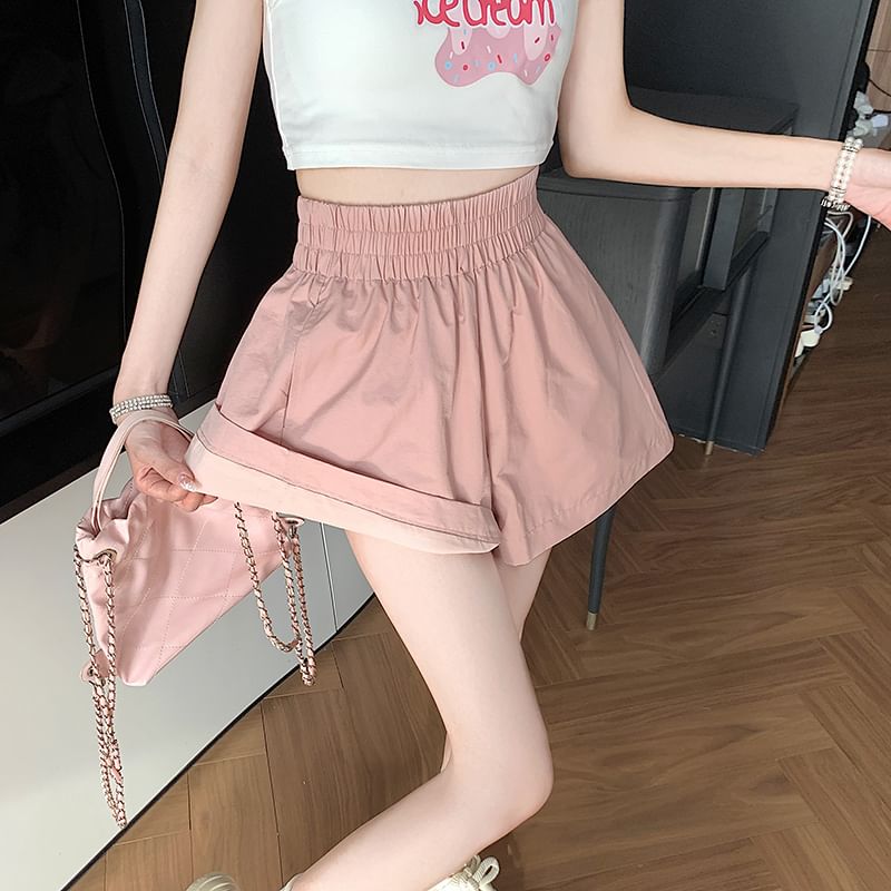 Plain Elastic Shorts Waist