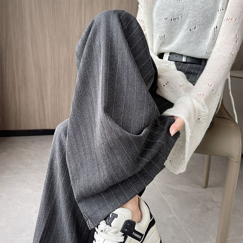 Dress Rise High Pinstriped Pants Leg Wide