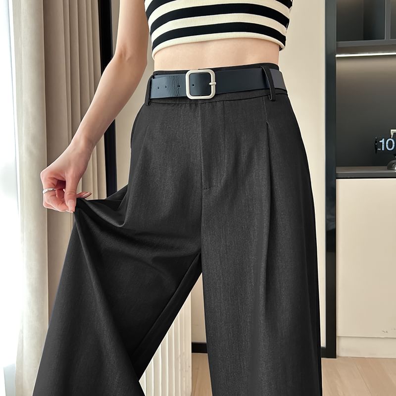 Waist High Dress Leg Wide Capri Pants Plain