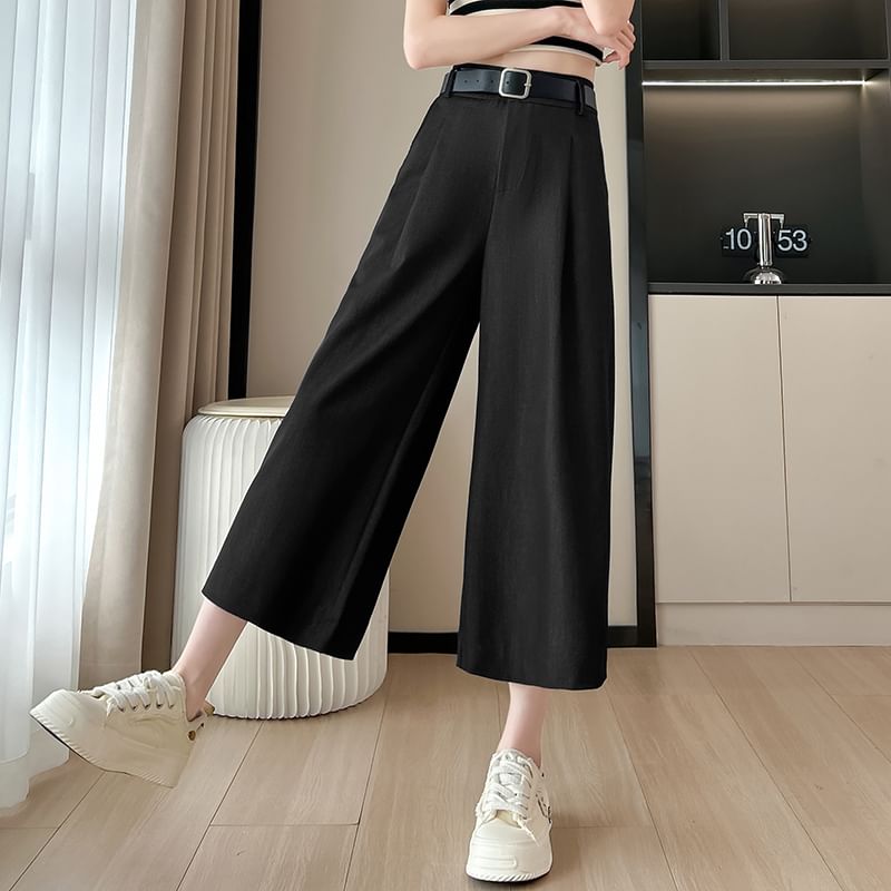 Waist High Dress Leg Wide Capri Pants Plain